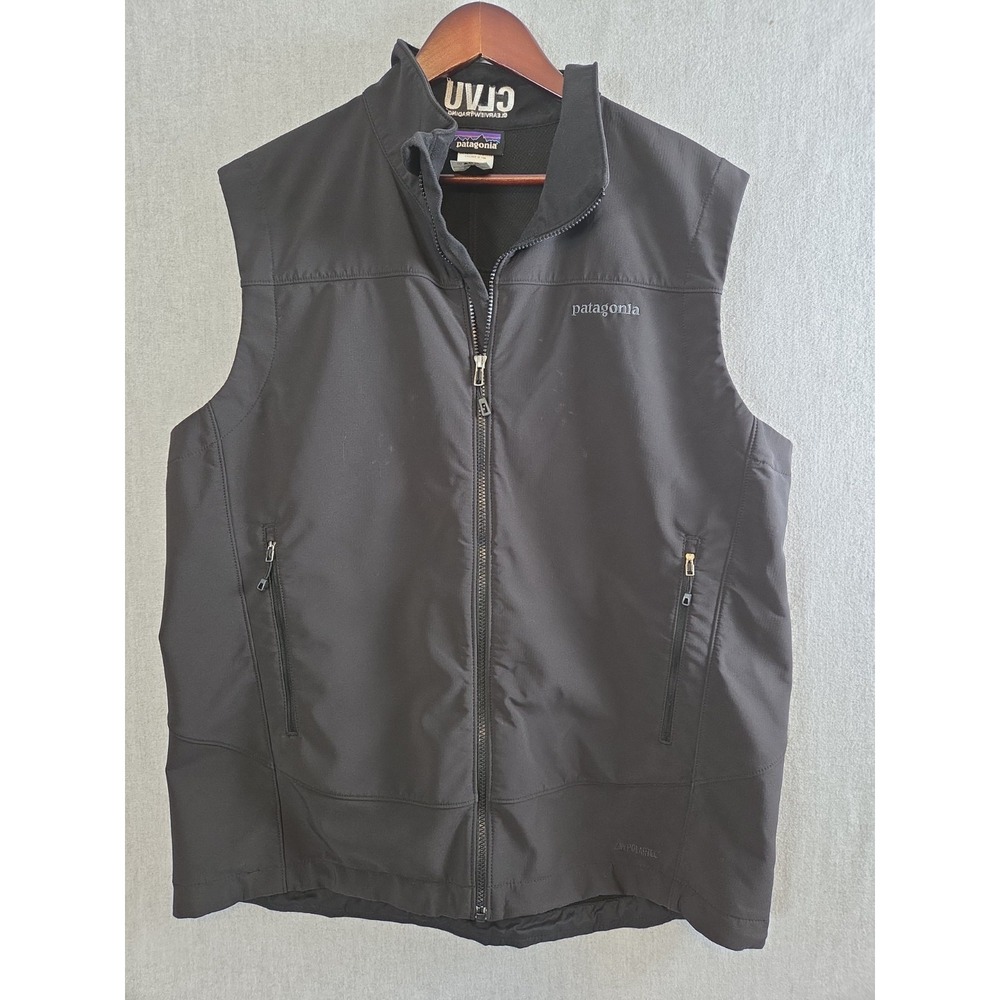 Patagonia Black Polartec Windbloc Full Zip Vest Mens 2XL Branded Neck Logo